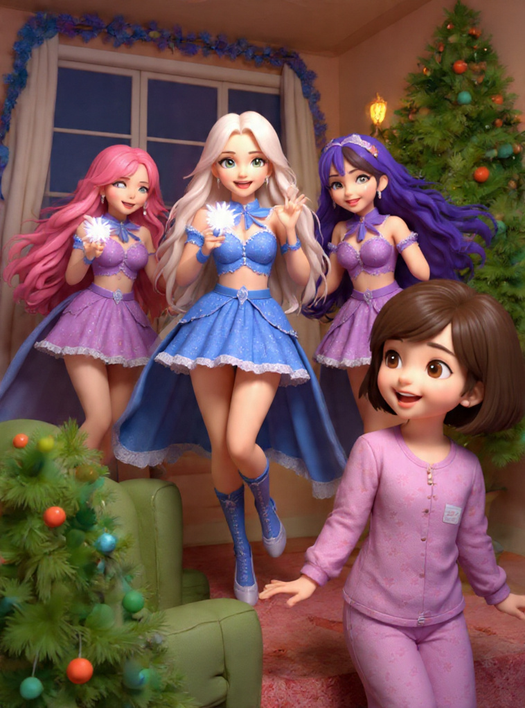Amelia looking at the magical blinking star on her tree